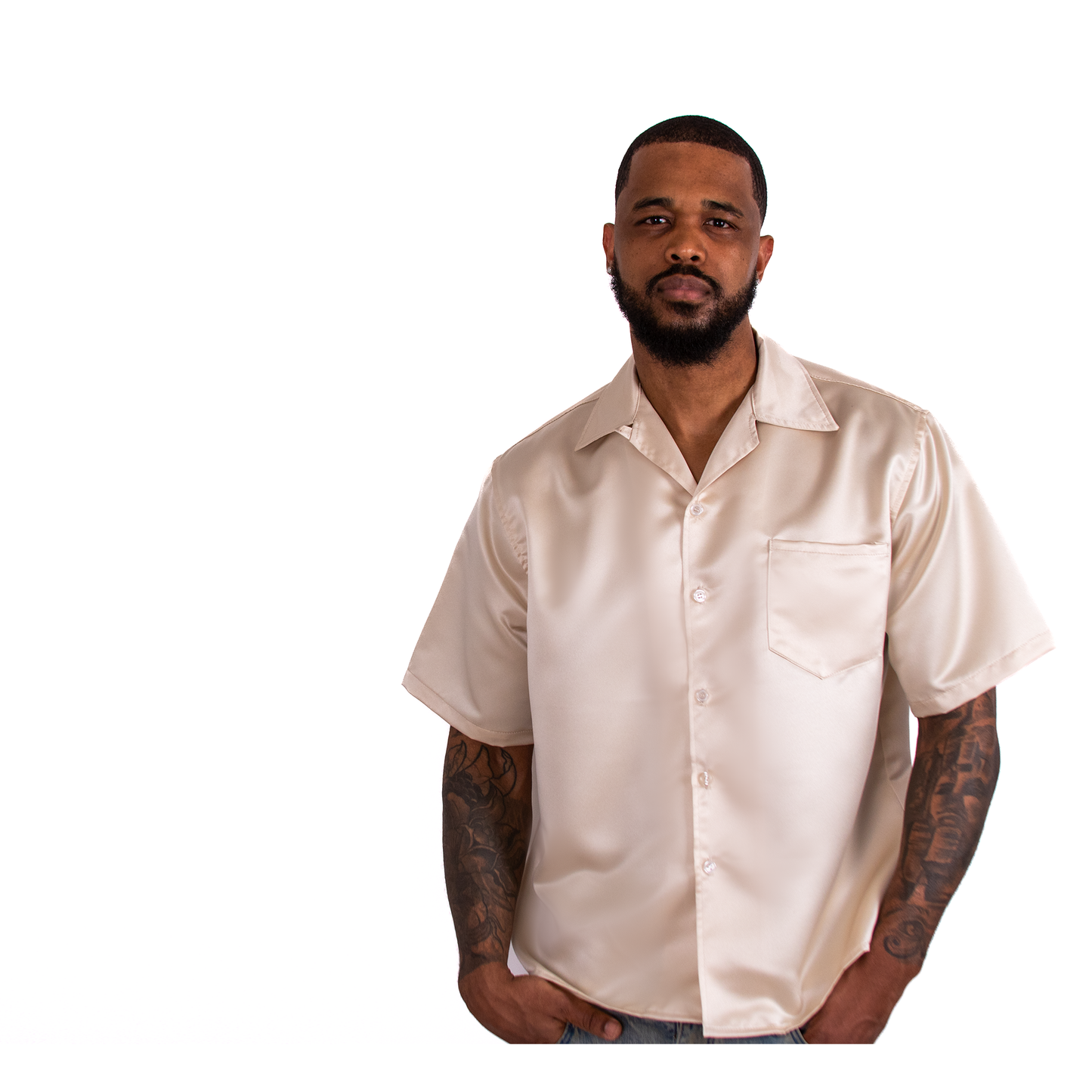 Short Sleeve Satin Shirt (CHAMPAGNE)