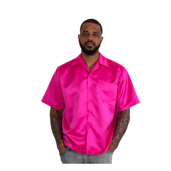 Short Sleeve Satin Shirt (PINK)