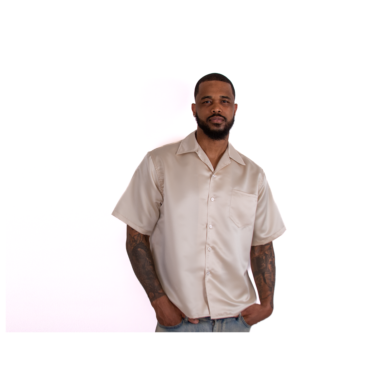 Short Sleeve Satin Shirt (CHAMPAGNE)
