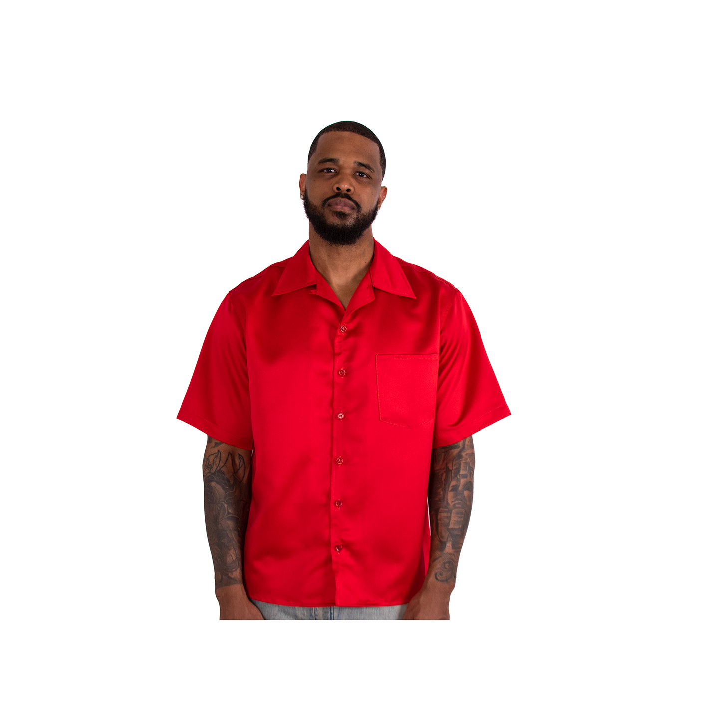 Short Sleeve Satin Shirt (RED)
