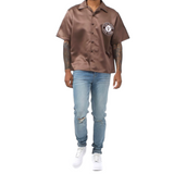 Short Sleeve Satin Shirt (Brown)