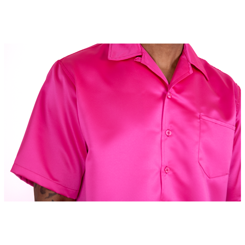 Short Sleeve Satin Shirt (PINK)