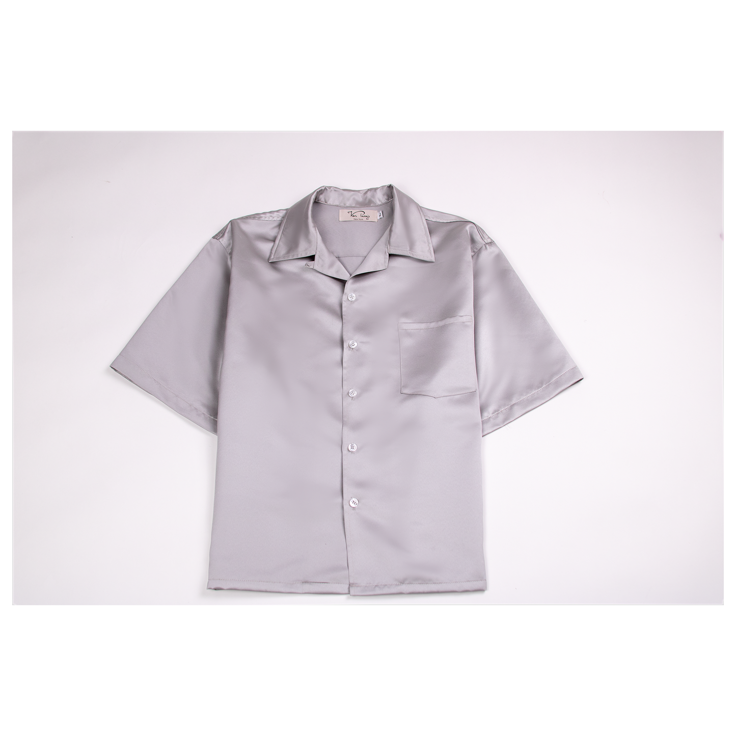 Short Sleeve Satin Shirt (SILVER)